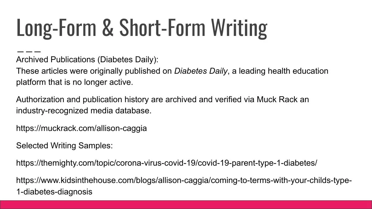 Long-form and short-form writing samples by Allison Caggia